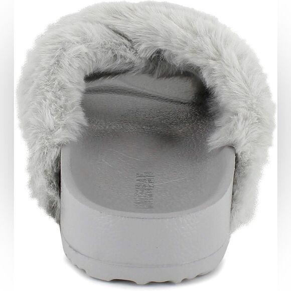 UNIONBAY Women's Luxe Faux Fur Slipper Slides Sandals Grey Size 8 NWT Cozy Soft - Picture 3 of 6